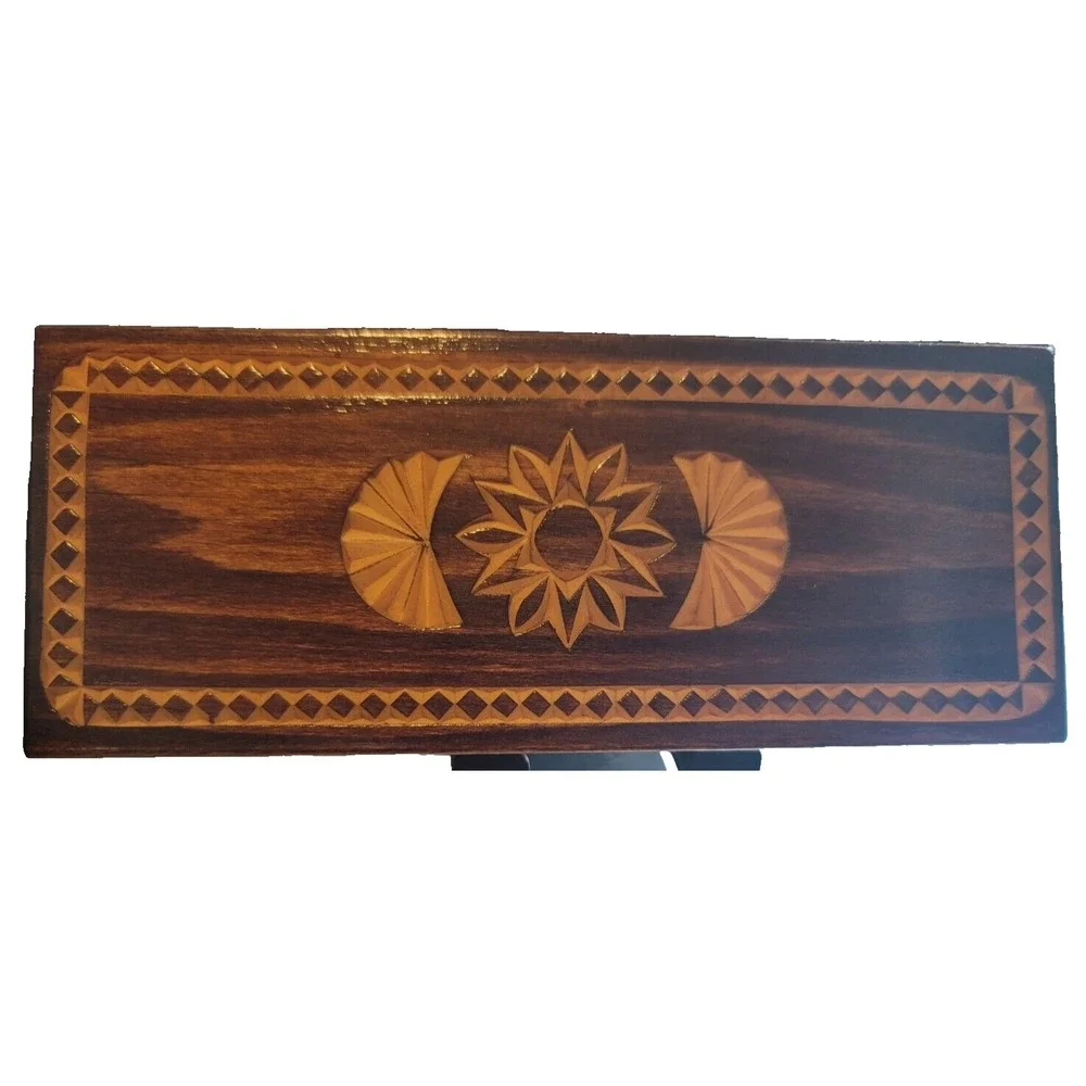 Hand Made Wooden Chip Art 2 Pen Box 6 5/8
